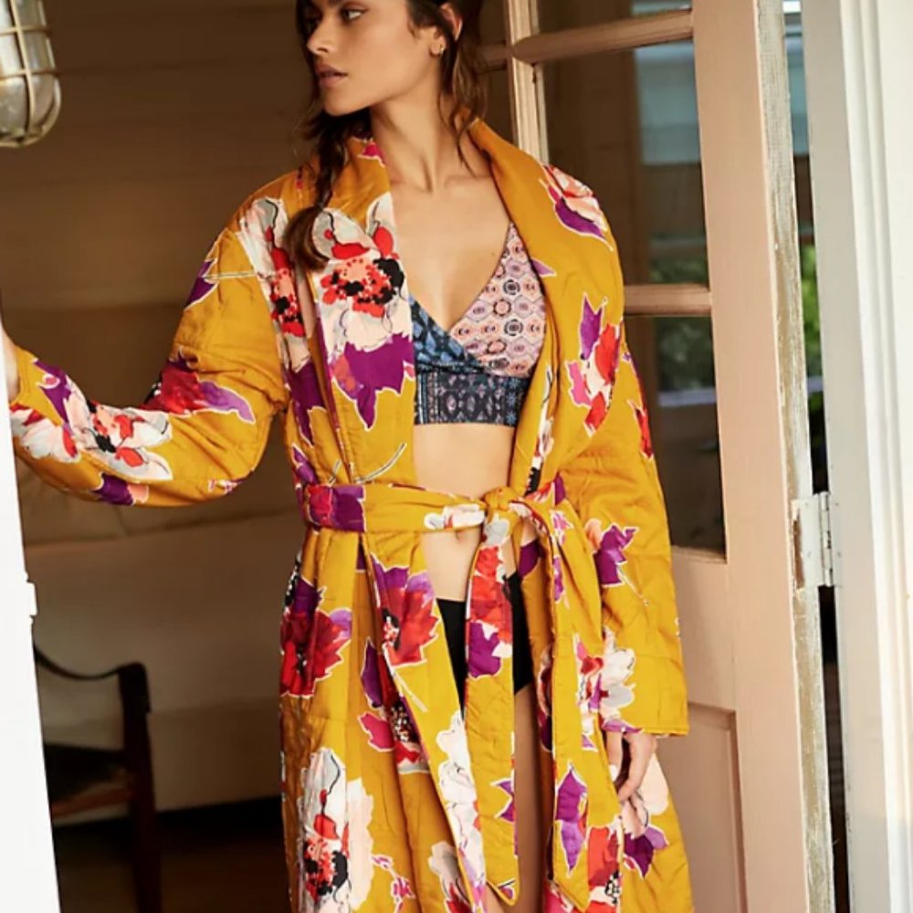 Anthropologie Floral Yellow Robe